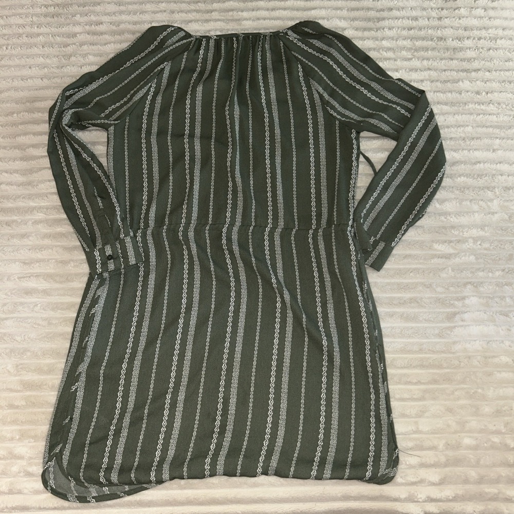 Gap Dress Womens Small Button Up Drawstring Waist Green Off White Boho‎ Chic - Picture 6 of 7